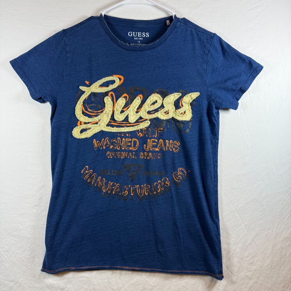 Guess Kids Girls Navy Blue Graphic Logo T-Shirt Size 16